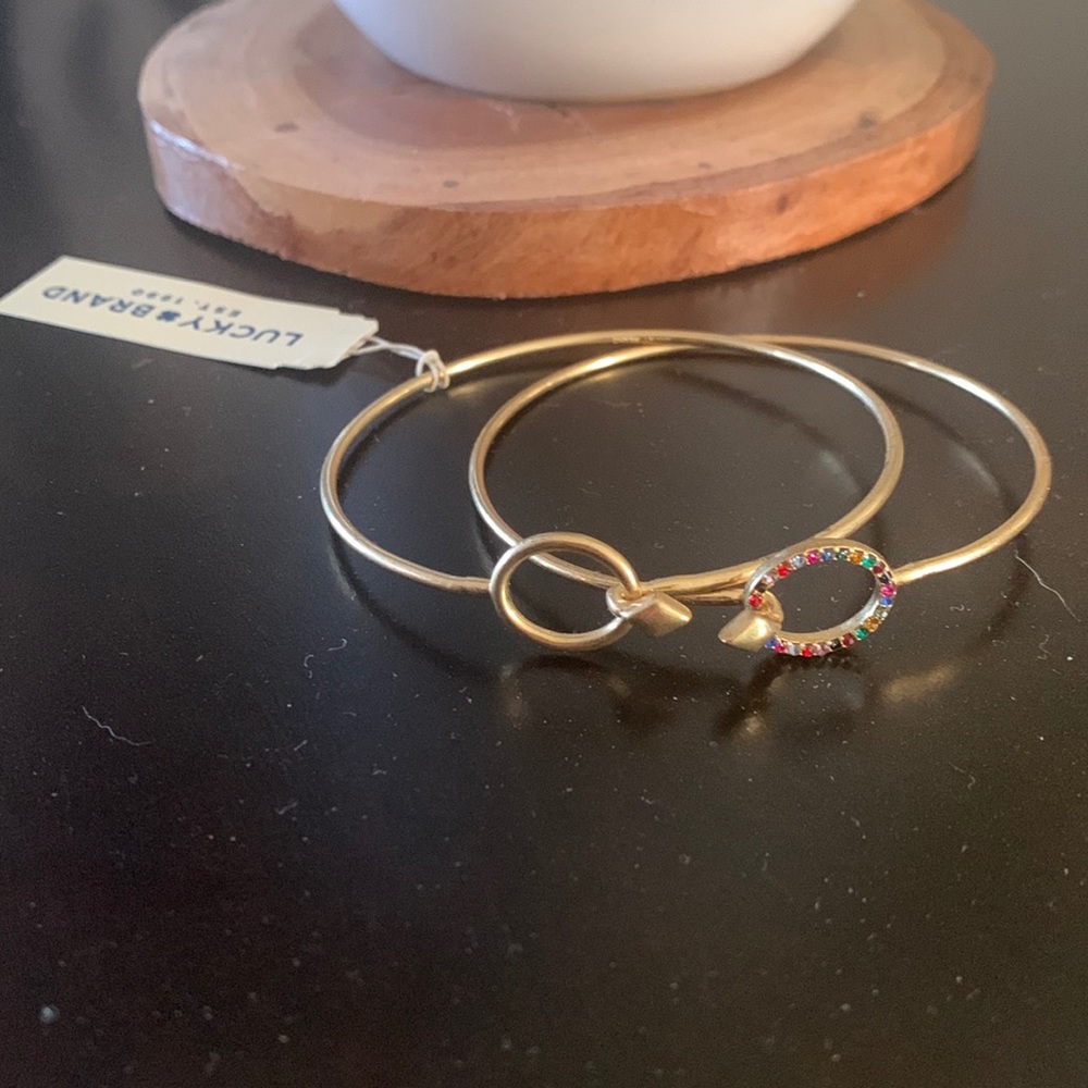 Lucky Brand Gold Tension Bracelet bangle lot of two loop jewels MSRP $78 NEW